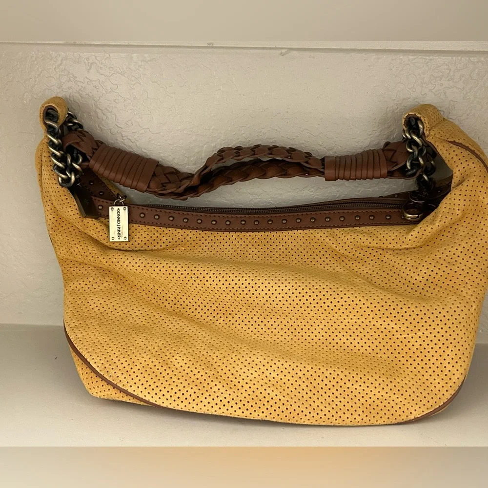 Donald J. Pliner Yellow Suede Perforated Hobo Bag